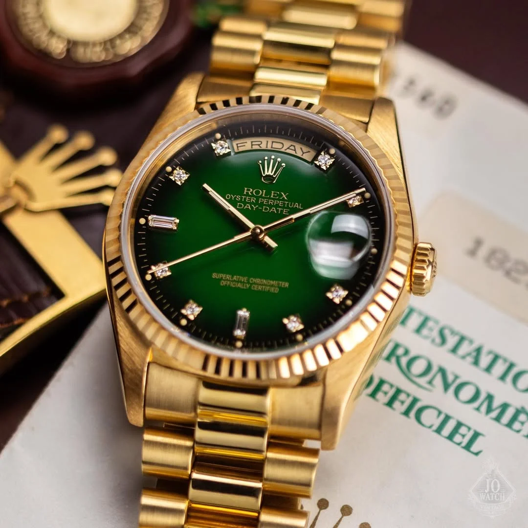 Rolex Oyster Perpetual Day Date Diamond GOLD-Green - Image 3