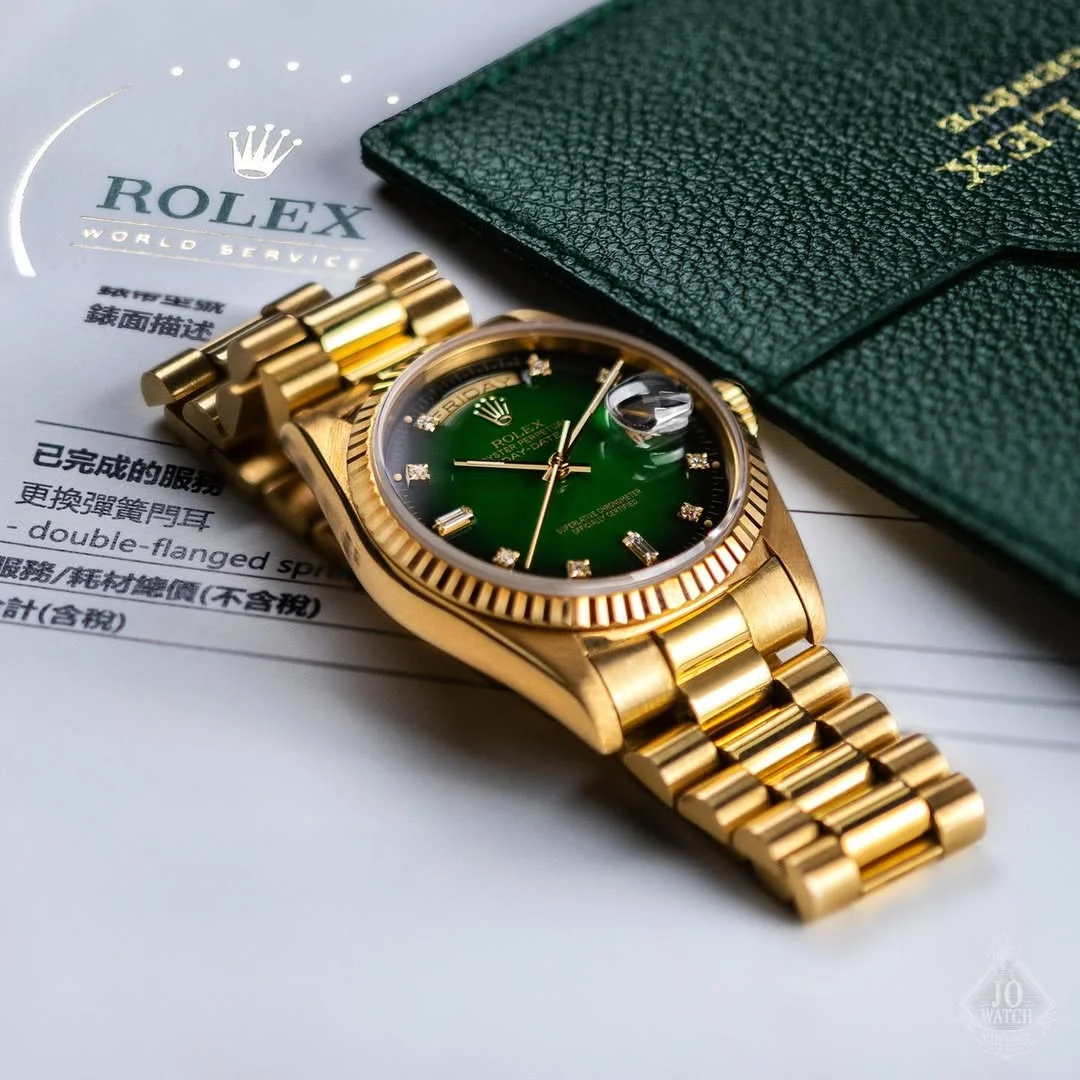 Rolex Oyster Perpetual Day Date Diamond GOLD-Green - Image 6