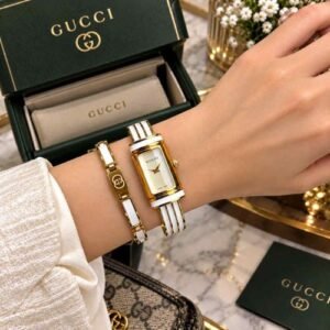 GUCCI LADIES BRACELET WATCH GOLD WHITE