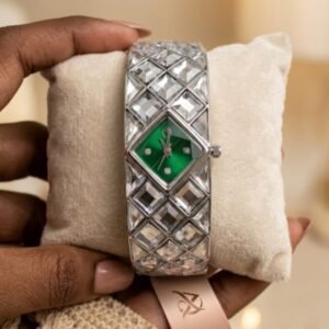 SWAROVSKI CURIOSA BANGLE WATCH PREMIUM QAUALITY SILVER GREEN